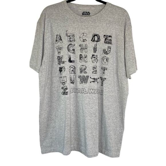 Fifth Sun Star Wars Gray A-Z Alphabet Graphic Tee XL - Picture 1 of 10
